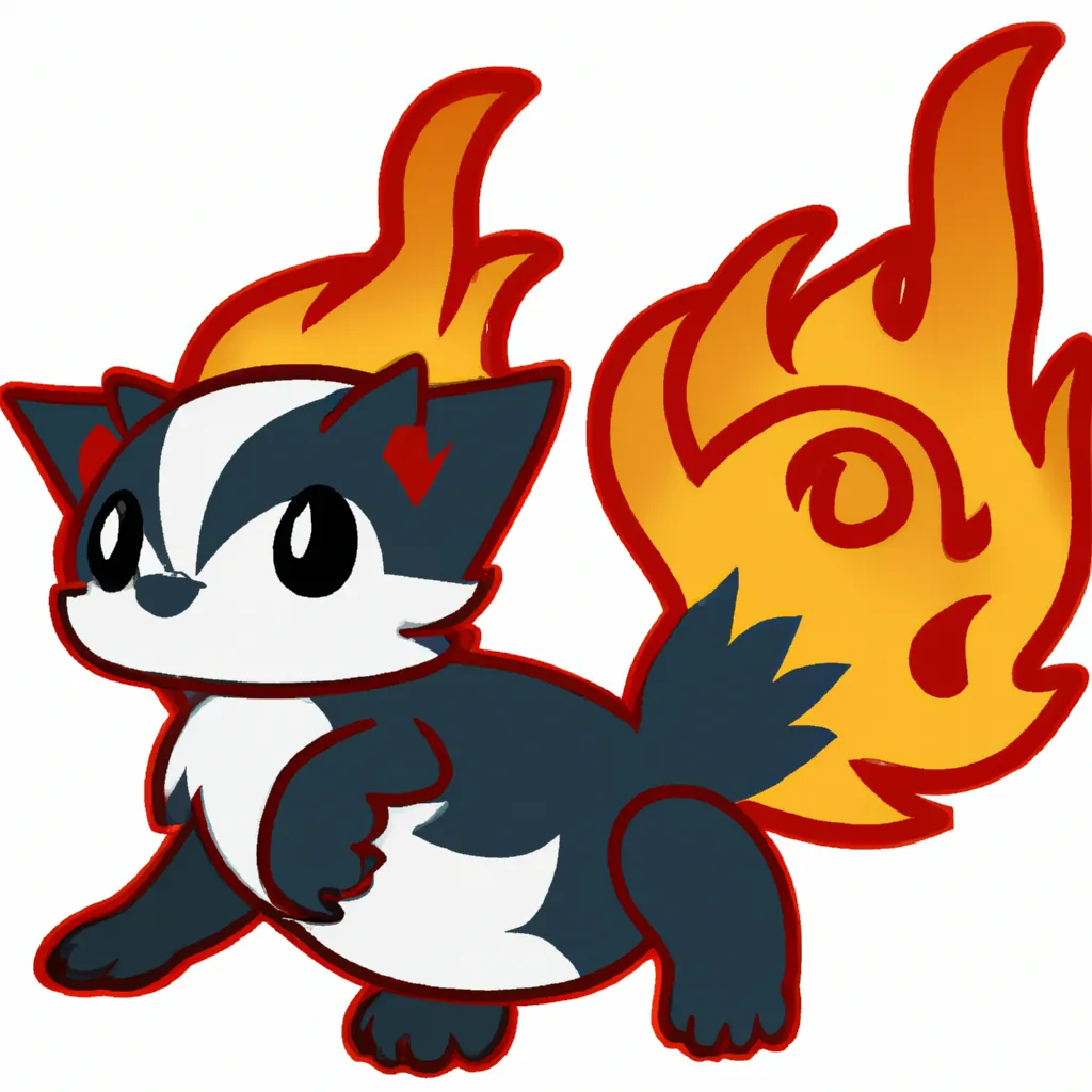 Prompt: skunk pokemon, spotted skunk, fire and ghost type pokemon, cute, cute ghost, mascot, starter, like eevee, like flareon, ken sugimori style, pokemon design, pokemon concept, fakemon, new pokemon, trending online