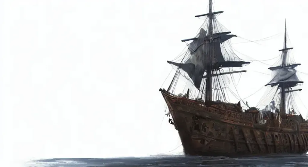 Prompt: 17th century warship, by Willem van Veldhuizen and greg rutkowski, white background