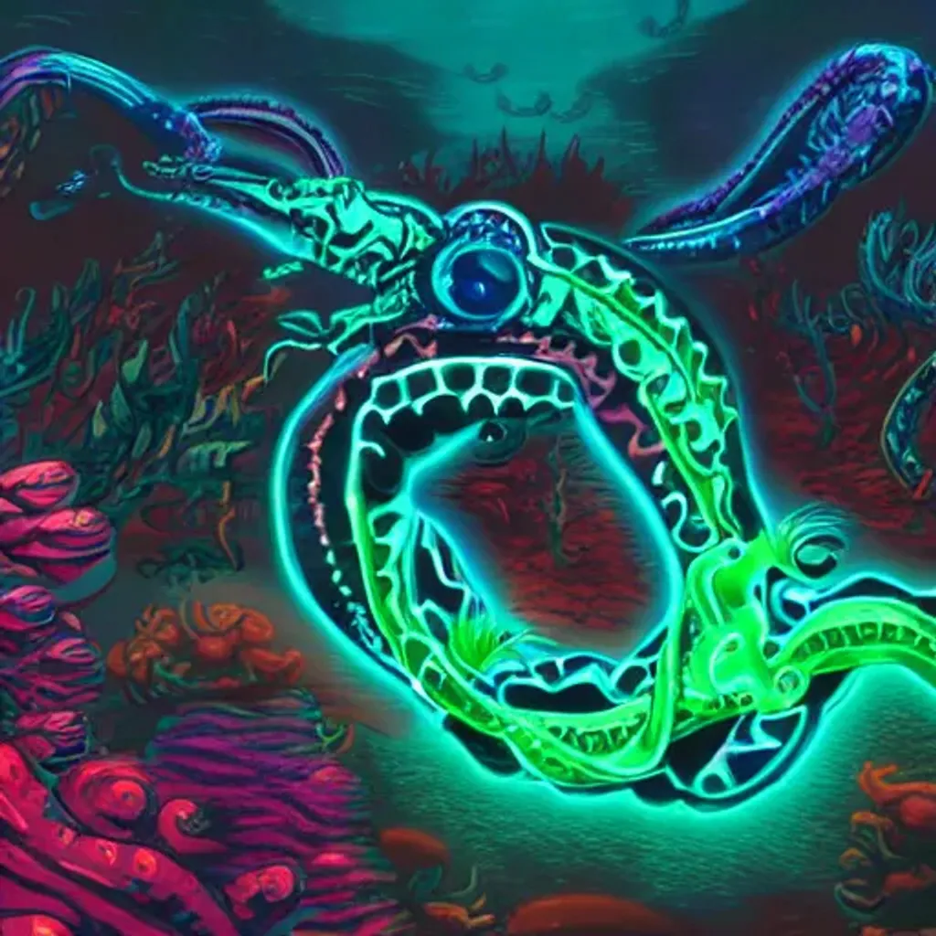 Prompt: Shadow Leviathan underwater neon