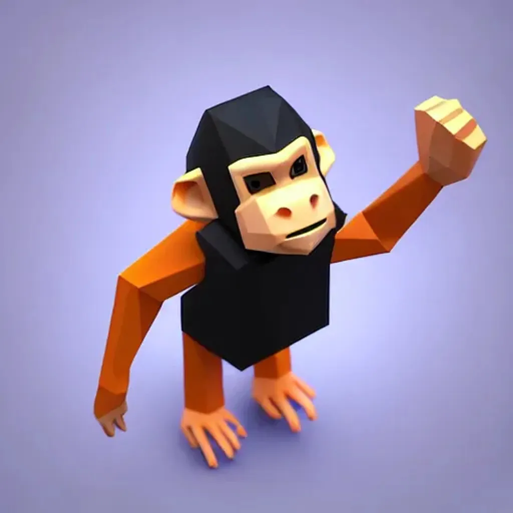 Prompt: kawaii low poly monkey character, 3d isometric render, white background, ambient occlusion, unity engine, square image