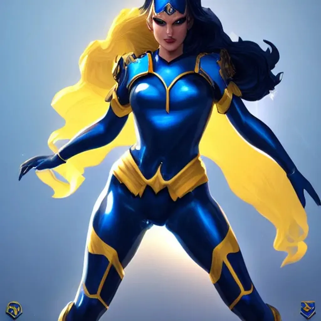Prompt: a beautiful super heroine wearing blue and gold tiara and armor shaped like waves, in fighting position, portrait, cinematic lighting, hyper detailed, 4K, trending on Artstation.