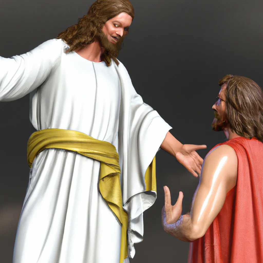 Prompt: Jesus joyously welcoming Lazarus back from the dead super detailed 16k photo realistic