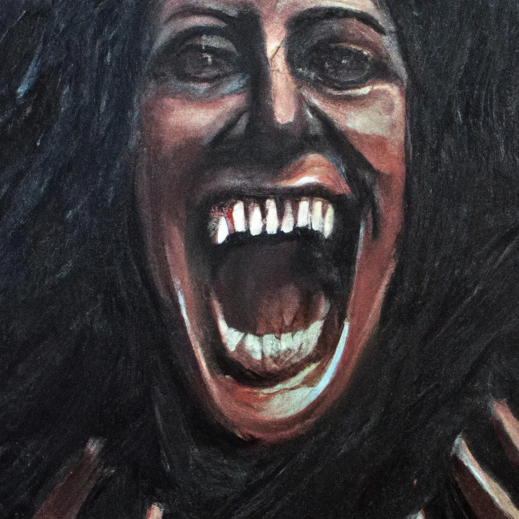 Prompt: oil painting, distorted face, horror, dark background, screaming, agony