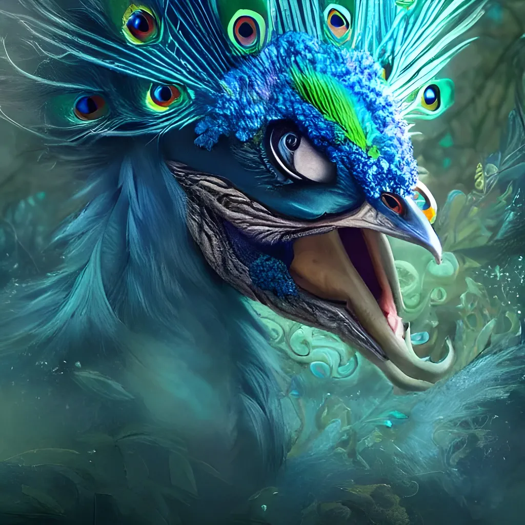 Peacock monster, intricate drawing, art by rossdraws... | OpenArt