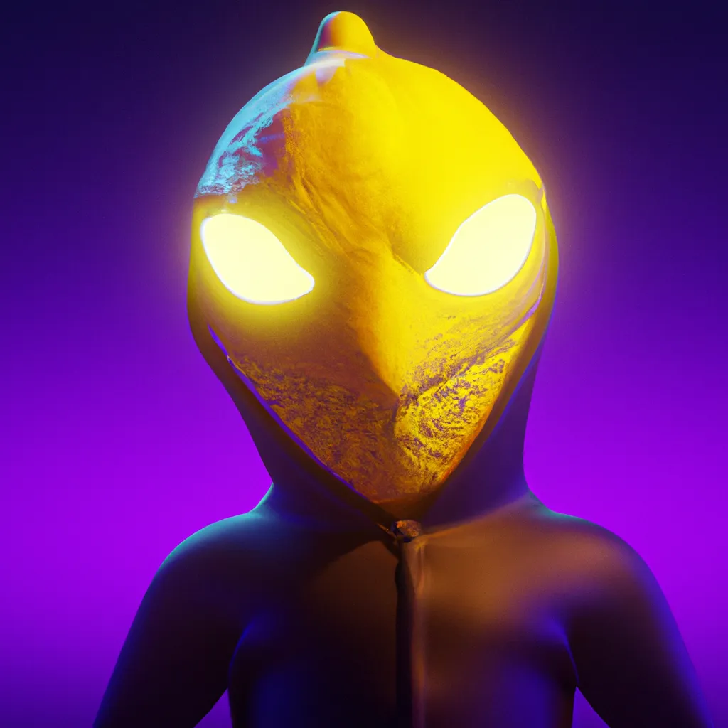 Prompt: Villain lemon with a mask and costume, 3d render, dramatic lighting, horror, creepy, purple, orange