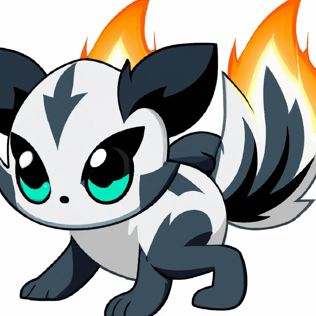 Prompt: skunk pokemon, spotted skunk, fire and ghost type pokemon, cute, cute ghost, mascot, starter, like eevee, like flareon, ken sugimori style, pokemon design, pokemon concept, fakemon, new pokemon, trending online, fluffy, adorable, ken sugimori, high quality, 8k