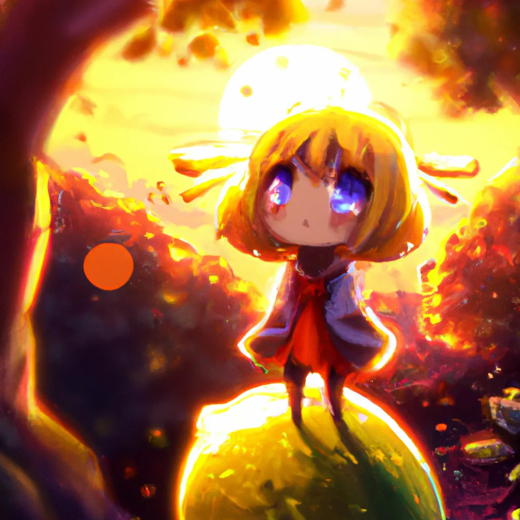 Prompt: A chibi lemon character in a beautiful landscape, Bokeh, golden hour, digital Art, Greg rutkowski, Trending artstation, cinematic