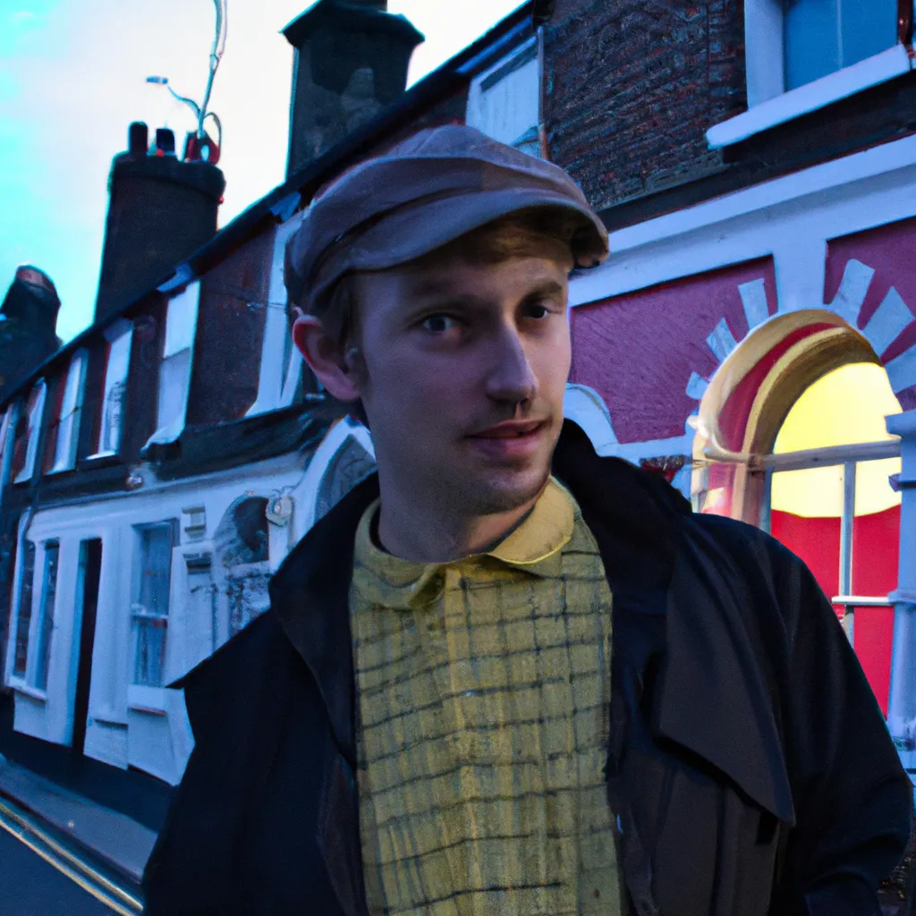 Prompt: a portrait photo of a goblin detective, interesting lighting, vivid color, friendly, f/22 35 mm, on a quaint British street