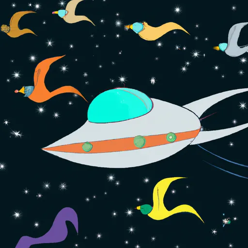 Prompt: Space ship flying with birds