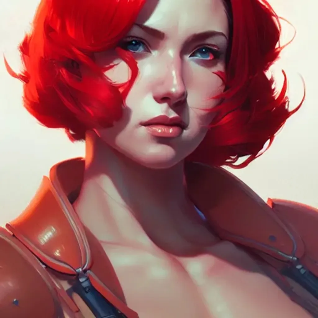 Prompt: a portrait of strong female hunter, short red hair, thighs, fantasy, buff, intricate, elegant, digital painting, artstation, highly detailed, concept art, illustration, ambient lighting, art by ilya kuvshinov, artgerm, and greg rutkowski