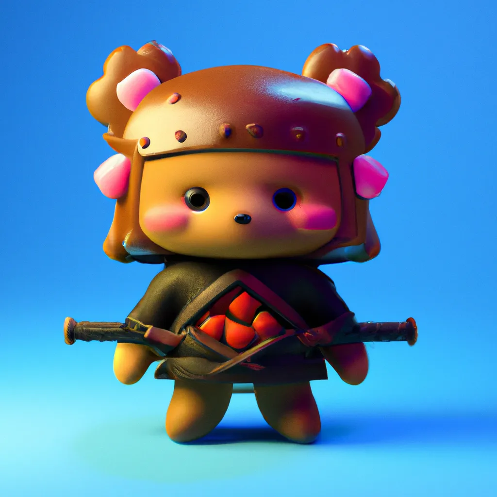 Prompt: cute chibi gummy bear in a samurai warrior suit, 3d render, Unreal engine