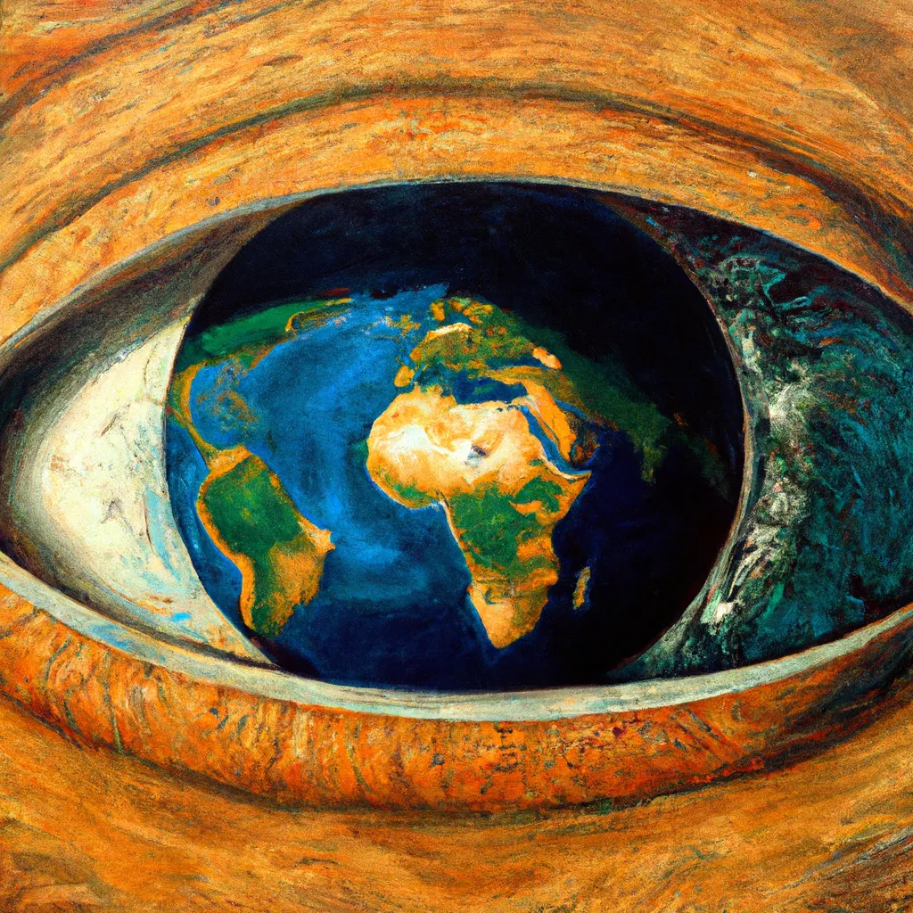 Prompt: Earth as an Eye, a sharp, detailed, textured oil painting by Salvador Dali