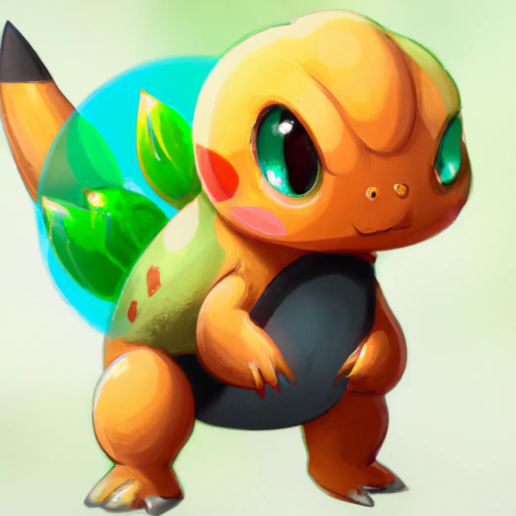 Prompt: Charmander and Squirtle and Bulbasaur hybrid from pokemon, digital art