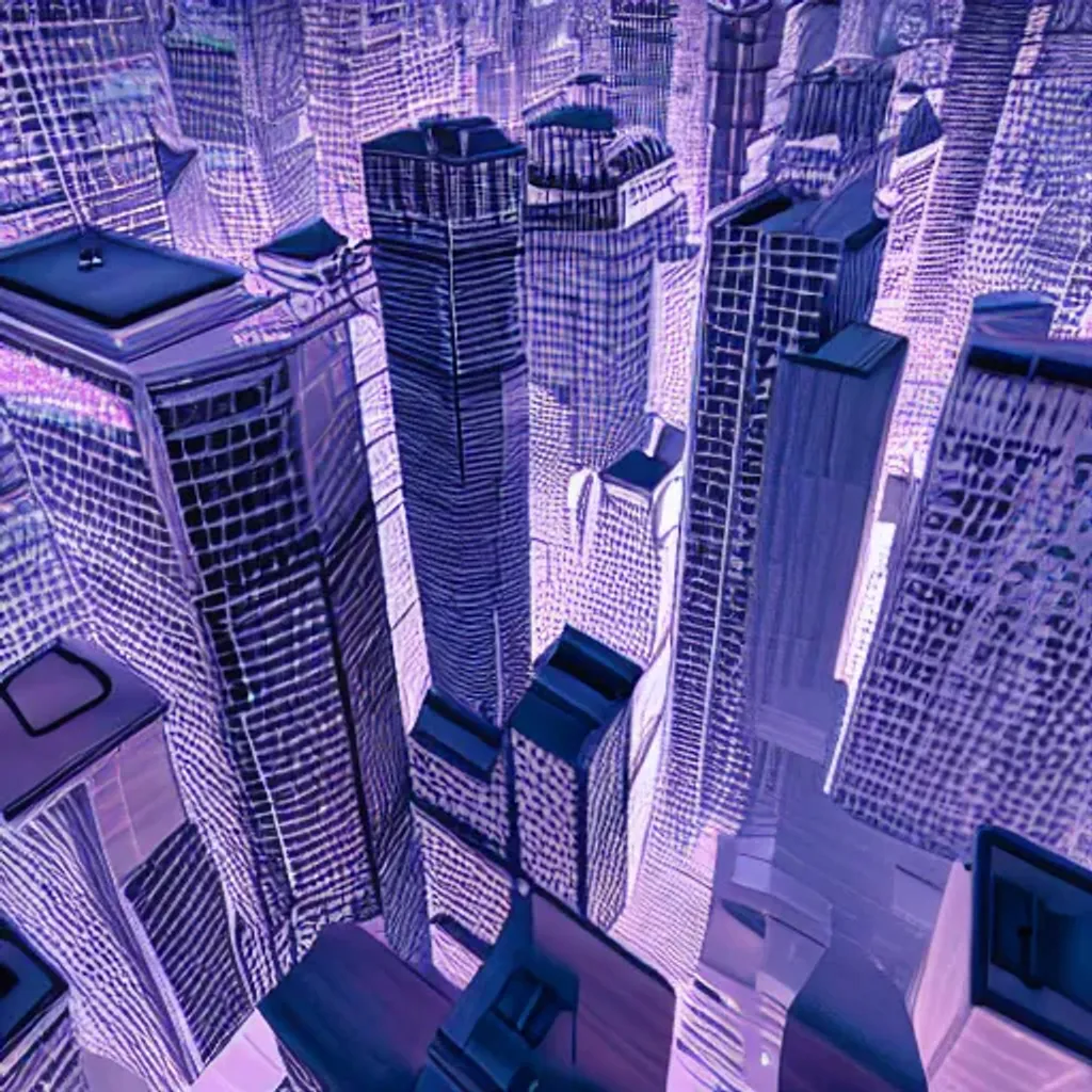 Prompt: city vaporwave realistic 3D low angle shot
