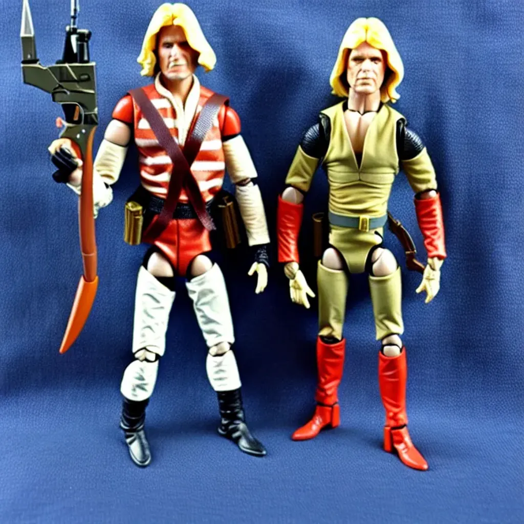 Prompt: 1980's action figure rebel syfy warrior with accessories 