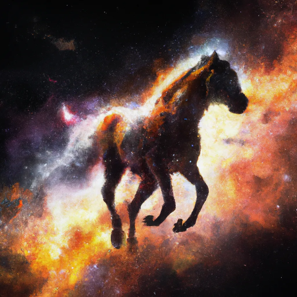 Prompt: giant cosmic horse running through space, digital art
