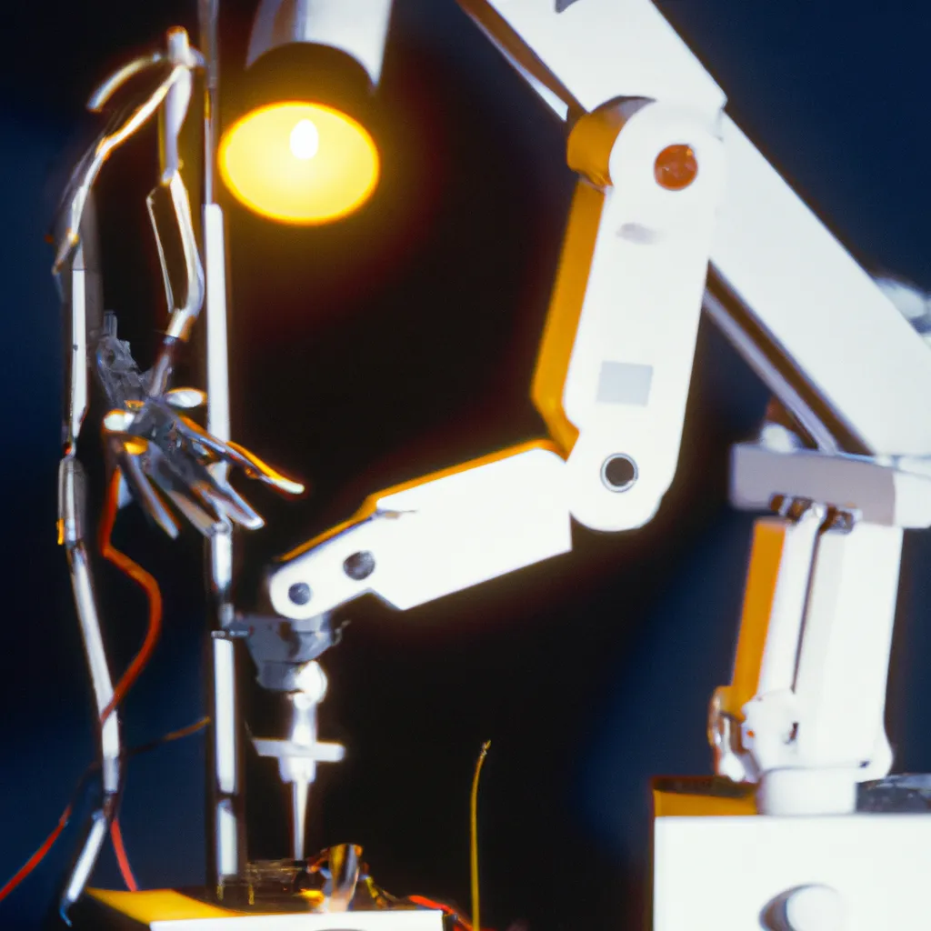 Prompt: A photograph of a robot making scientific technology taken from the 90s,