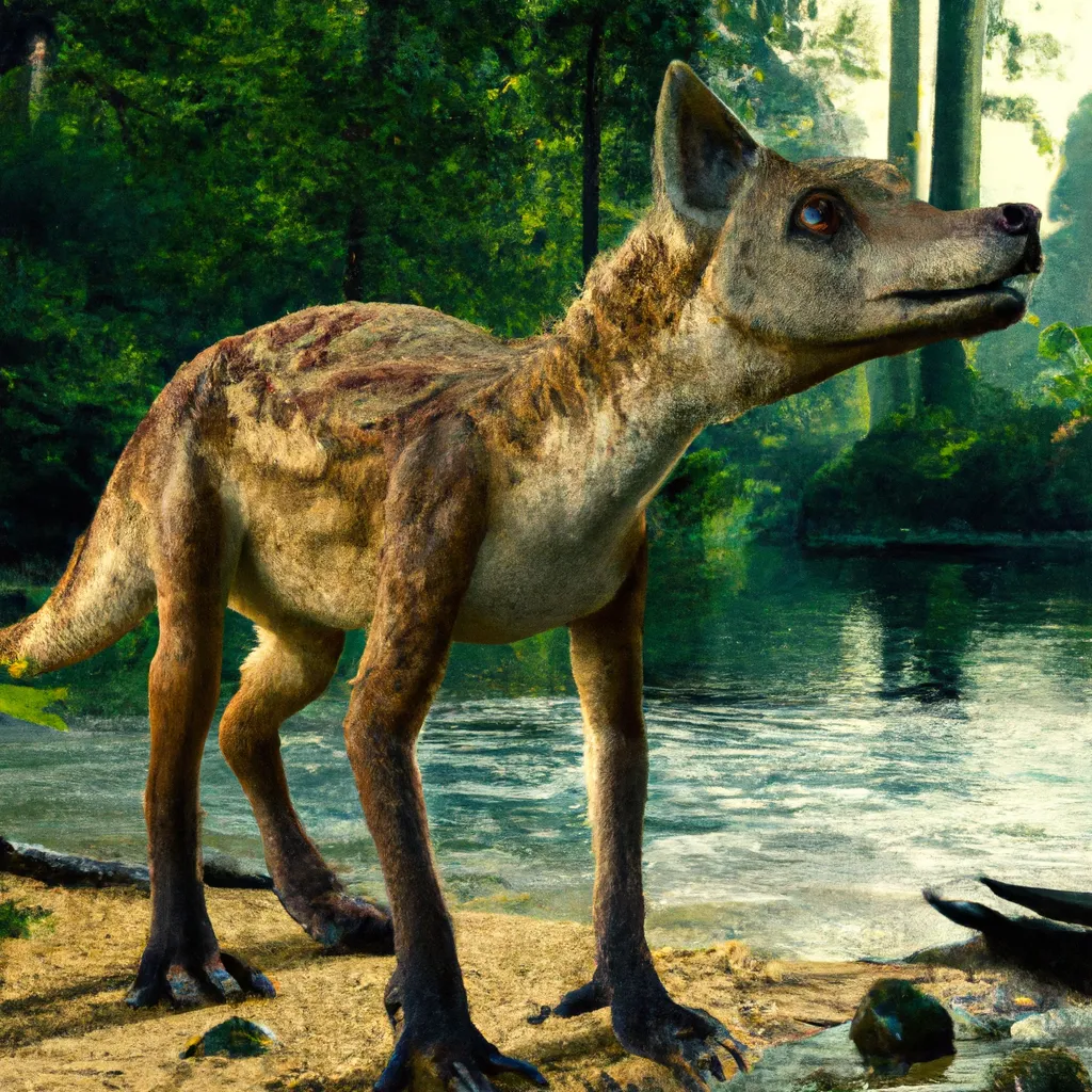 Prompt: a dinosaur chimera look similar to a wolf.  pre-historic, view of full body, Full shot, Long shot, speculative evolution. Highly realistic, accurate anatomically correct paleoart, ultra-realistic CGI representation,  hyperrealistic, award-winning wildlife photography,  4k, trending on artstation, staged photography , scientifically correct