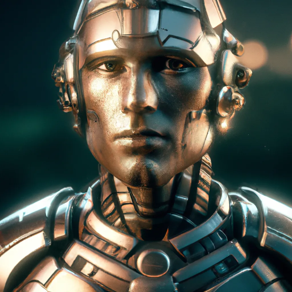 Prompt: portrait of a cybernetic spartan hoplite, 8k cinematic, artstation