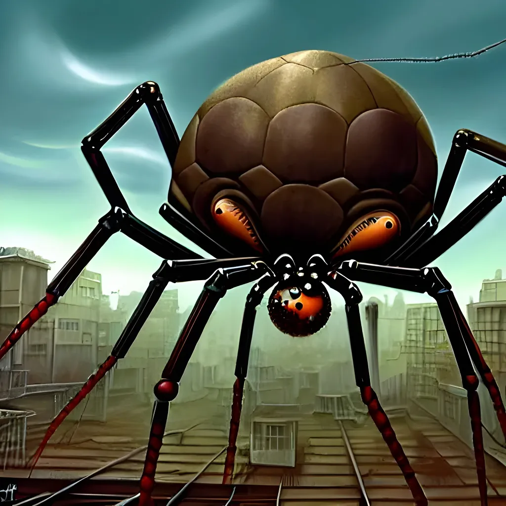 Prompt: a giant spider sitting in front of a building, concept art, by Jarosław Jaśnikowski, in a steampunk laboratory, digital character, biomechanical railroad, parasol, from the borderlands series, anthropomorphic crab, 2013, avatar image