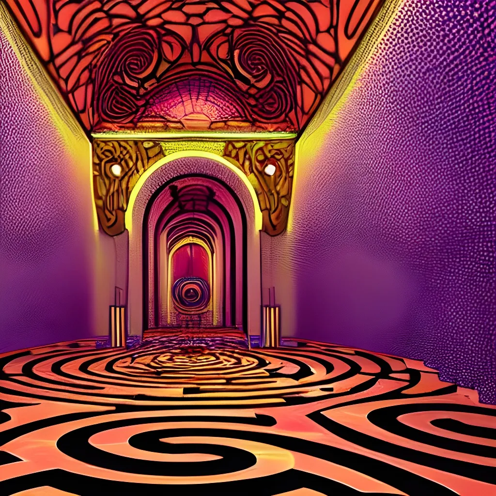 Prompt: Labyrinth art nouveau rococo architecture WLOP triadic colors kinetic pointillism unsplash AppGameKit low poly hyperdetailed award-winning hyperrealistic volumetric lighting dynamic lighting 16K Moebius