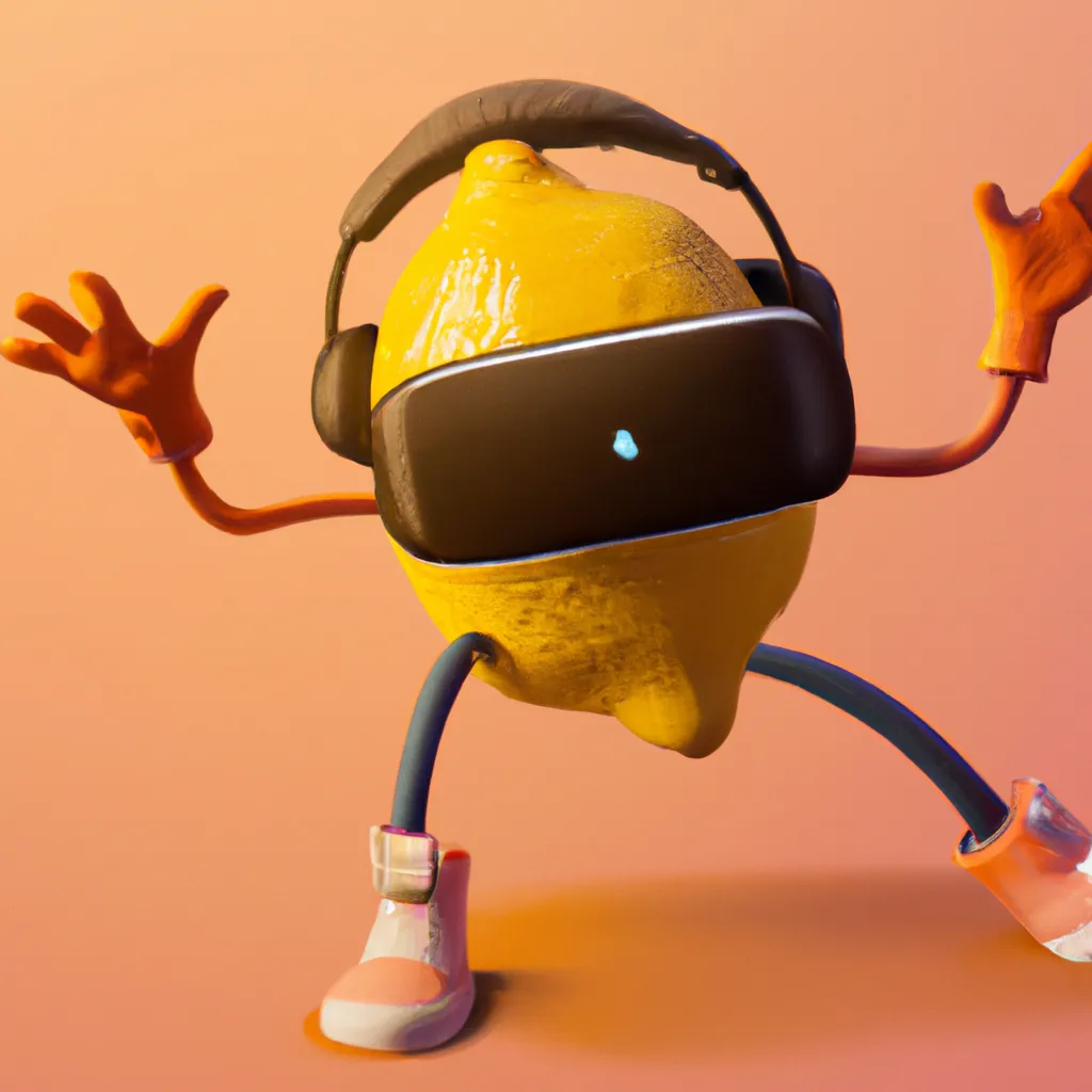 Prompt: a photo of a Lemon with a face arms and legs he’s playing VR