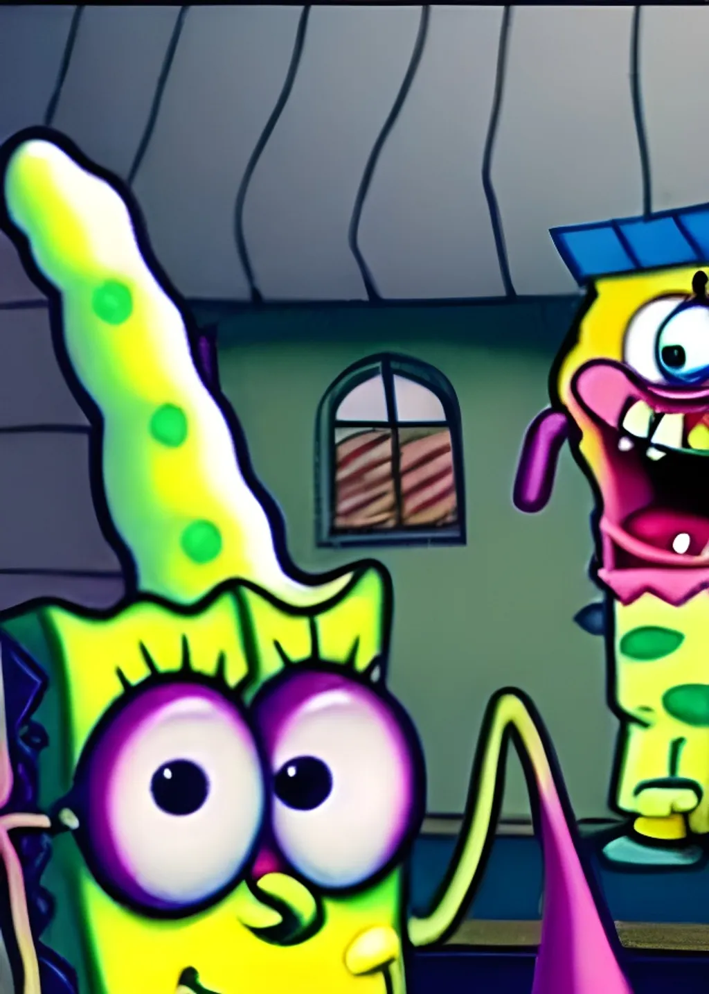 Prompt: Very terrifying pictures of spongebob squarepants