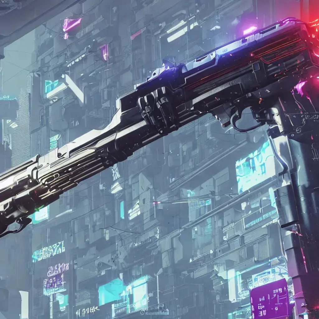 Prompt: Blueprint of a cyberpunk 2077 character gun in hand
