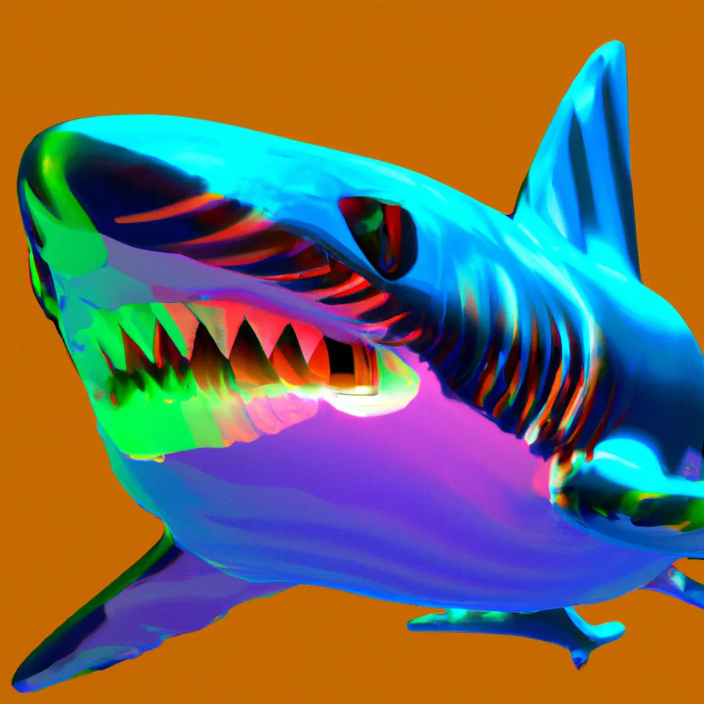 Prompt: a 3d Shark with psychedelic colors expressing amazement and profound awe