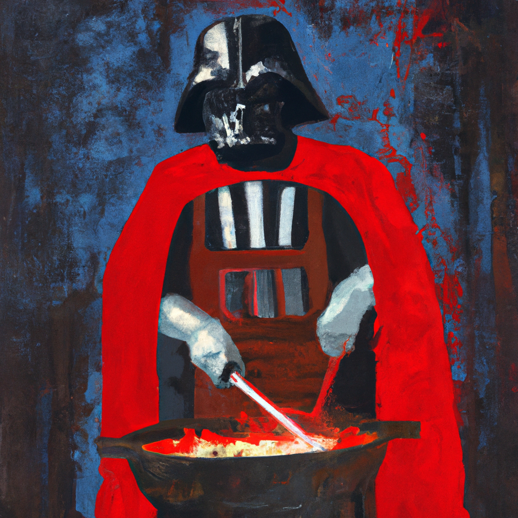Darth vader from star wars roasting meat with his l... OpenArt