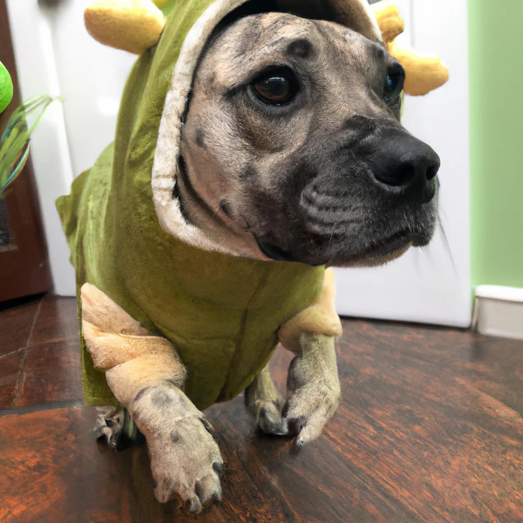 Prompt: photo of a pug in t rex costume