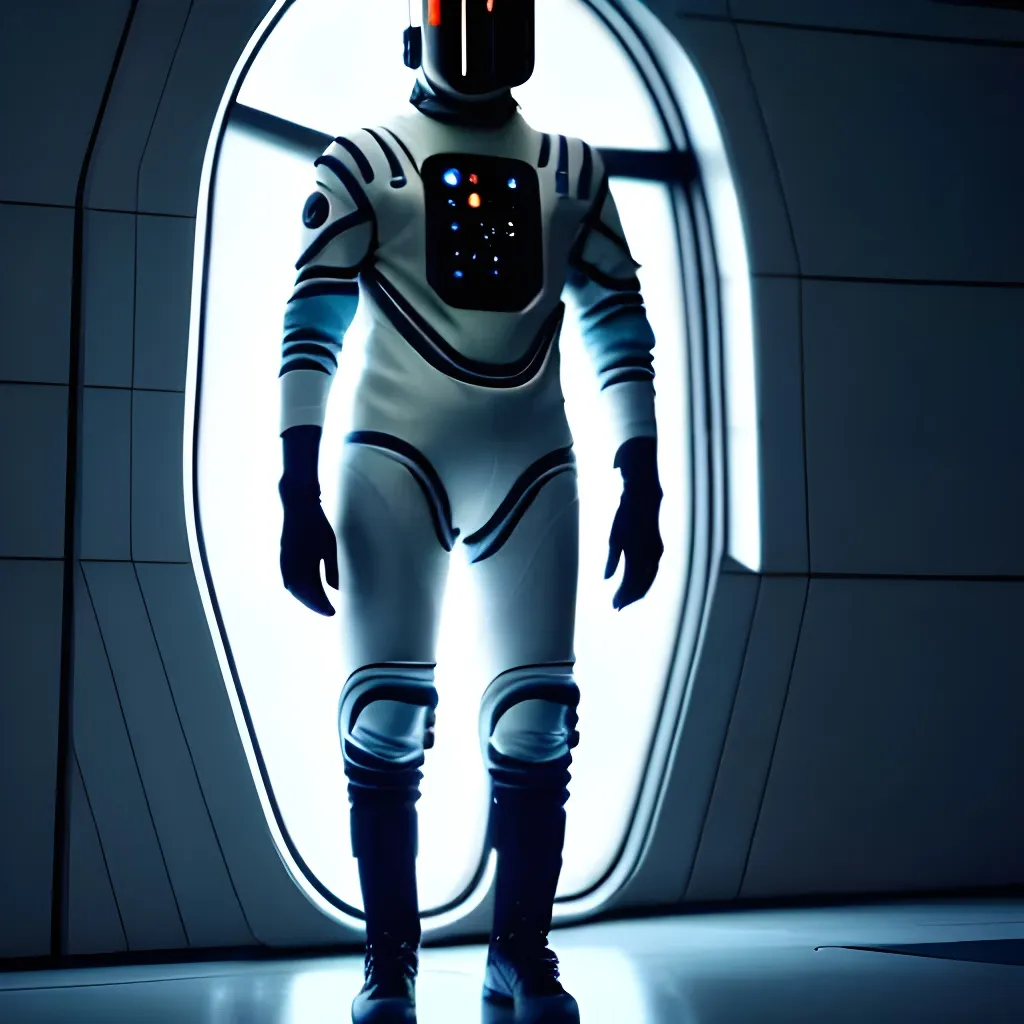 Prompt: Moody Portrait of a Futuristic Cyberpunk Space Suit,facing towards the camera with swagger,Cinematic Stanley Kubrick movie still, 8K, digital art, unreal engine 5 render, octane render, photorealistic, photography, professional lighting and composition, award winning, intricate details, iconic  by Stanley Kubrick 