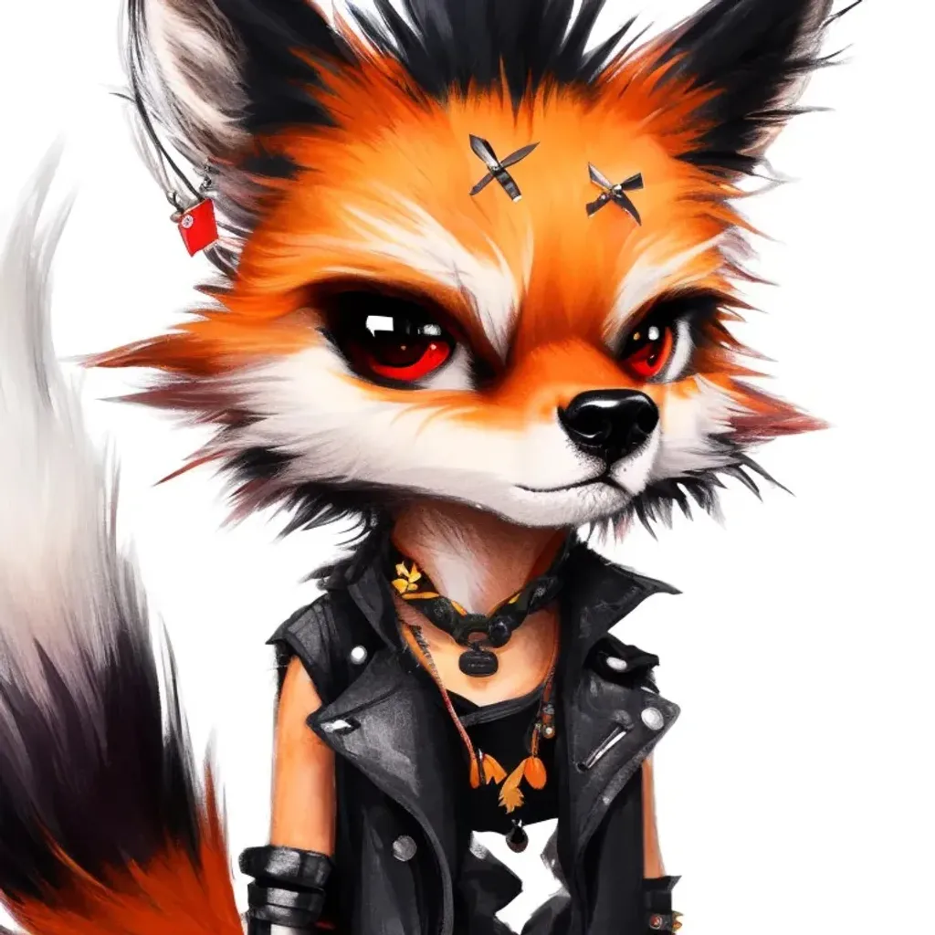 Prompt: the portrait of an adorable chibified fox wearing punk clothes, by awwchang, CGSociety, character design, digital illustration, detailed background, 8k resolution