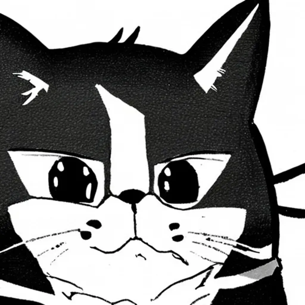 Prompt: small fat cat anime manga style