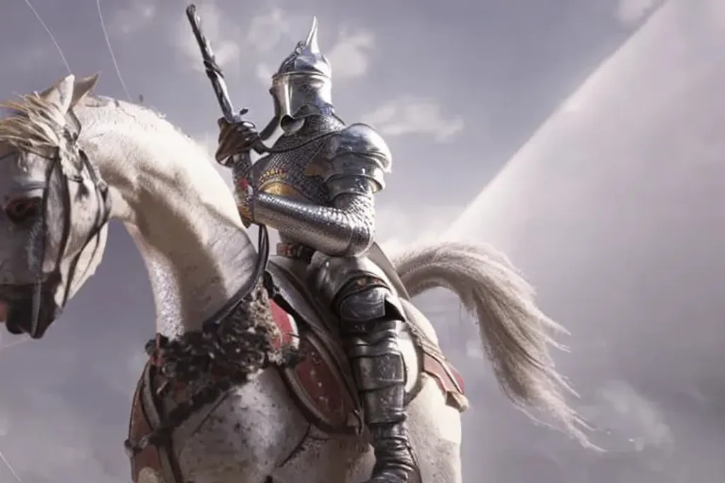 Prompt: A epic splash art hyperrealistic knight riding in a horse, 8K, octane render, highly detailed, volumetric lighting, cinematic