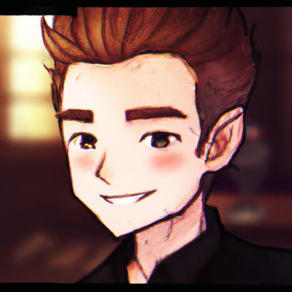 Prompt: anime art, afternoon, warm detailed colorful slice-of-life miyazaki anime art, beautiful miyazaki-style art, handsome irish man with medium dark brown spiky hair at a coffeeshop, wearing black dress shirt, profile picture, smiling for camera, face focus, looking at camera