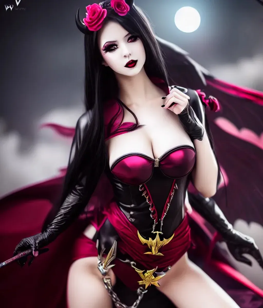 Prompt: dark vampire gothic demon succubus princess in defiant outfit painting by WLOP