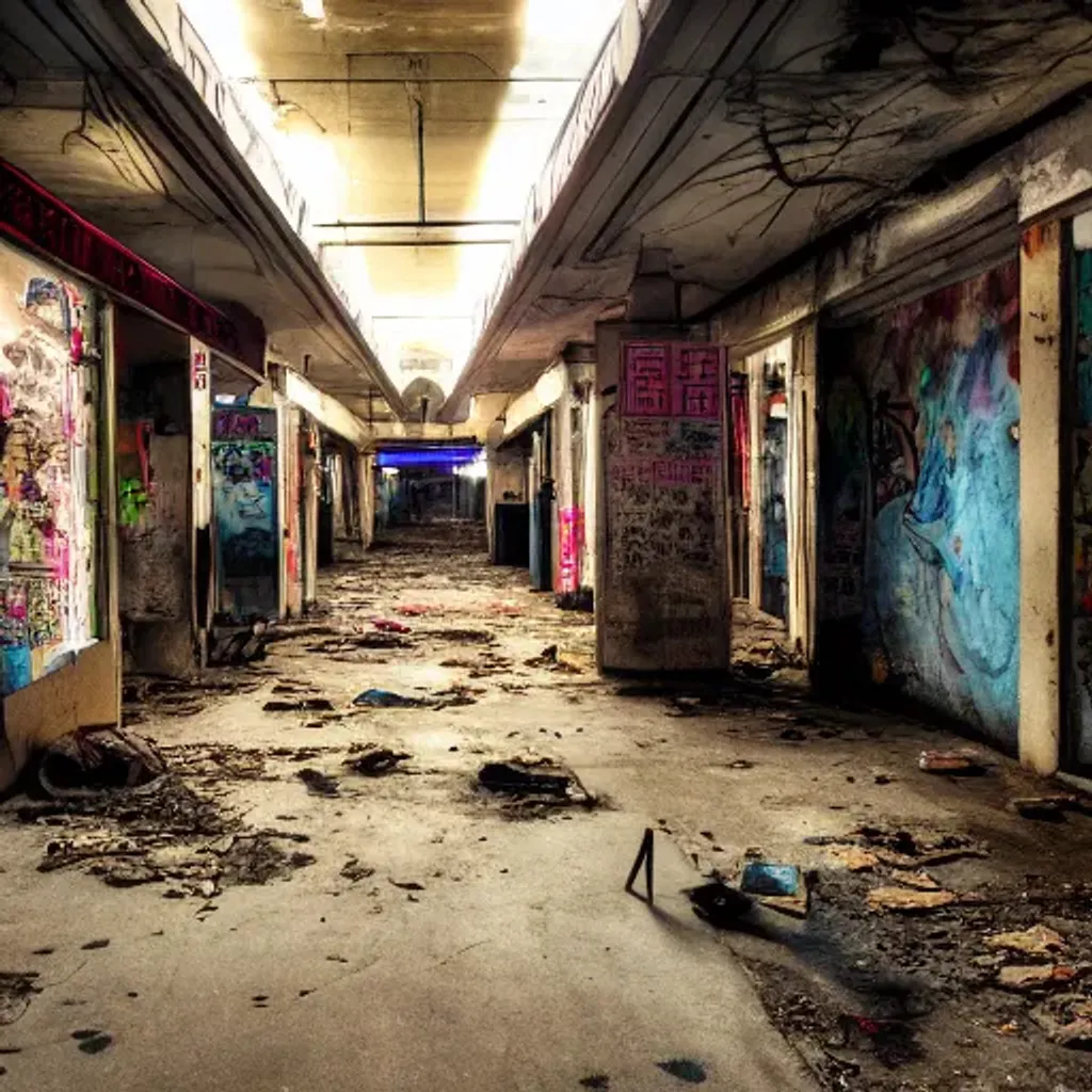 abandoned chinese market, liminal space, creepy peop... | OpenArt