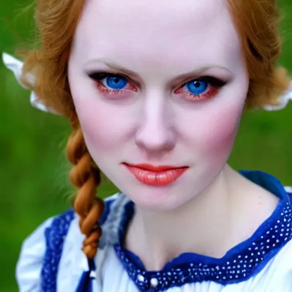 Prompt: blond cute skinny dirndl girl with blue eyes and pale skin with very strong dutch facial features