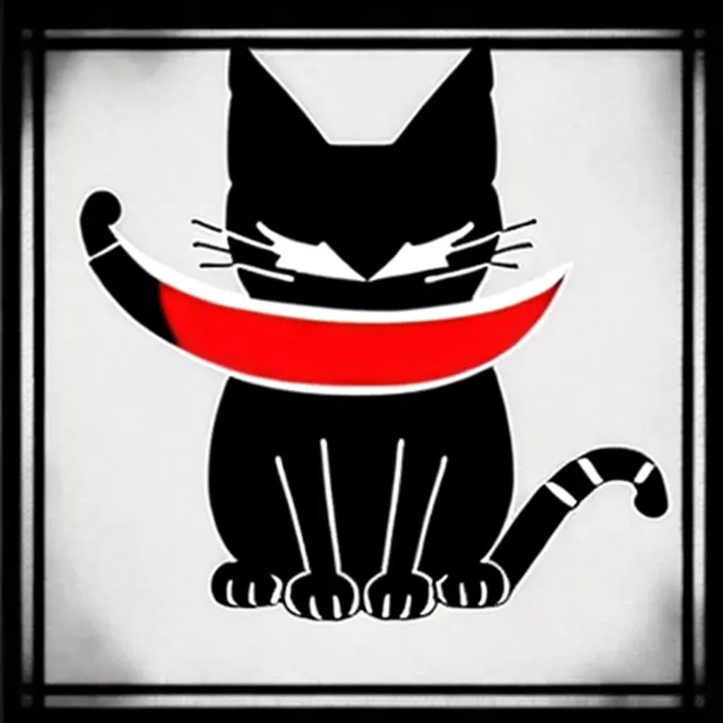 Prompt: importance as of order in this order: cat, philosophy, only black red and white, very simple, logo, demonic, religious, very symbolic in everything, anime, very little Japanese symbolism, polite, many details