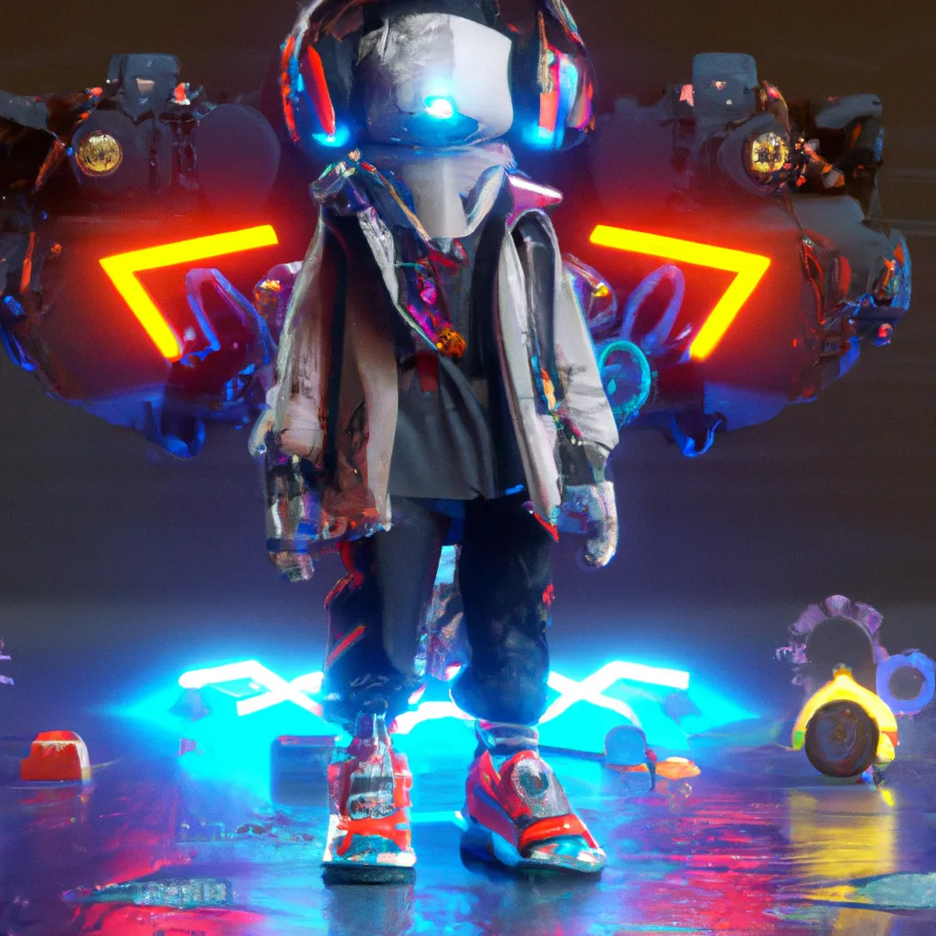 Prompt: flcl fighter wearing colorful streetwear with vintage robot mask and fisher cap, big head, headphones, feet wearing sneakers, cool, Astral realm ruins environment, very detailed robot full-body with symmetrical eyes, leds lights, cinematic lighting, amazing composition , 3d octane render, unreal engine, hyper realistic, soft illumination, trending artstation, environmental concept art, all in grey, trending on ArtStation, , cinematic lighting