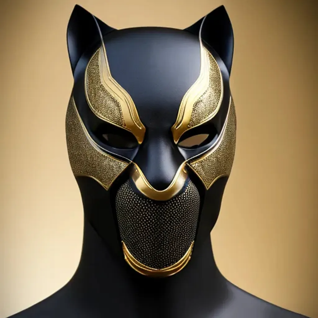 Prompt: black and gold panther mask, symmetrical, 16k, HDR, RTX, insanely detailed and intricate, hypermaximalist, elegant, ornate, hyper realistic, super detailed, intricately ultra realistic, detailed face, medieval, cyberpunk, cyborg, to scale, hyper realistic, cinematic lighting, digital art, concept art, mdjrny-v4 style, (((Artstation))), engraved, luxury art, silver, leather, carbon, metal, maximum texture, sharp focus, gigapixel, skin pores, hard focus, 3D, raytraced, rendered