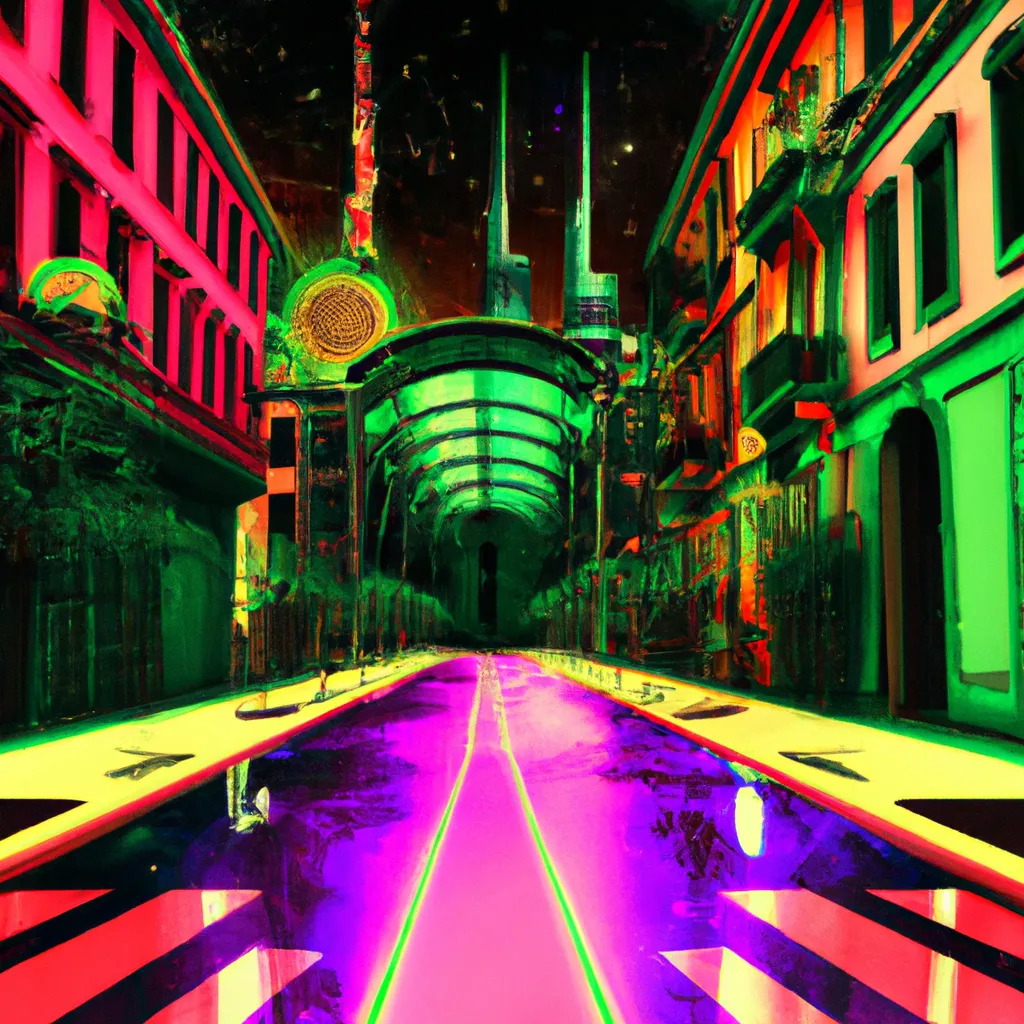 Prompt: neon retro future city combining Los Angeles and Milan
