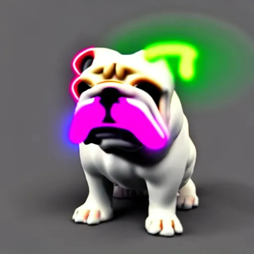 Prompt: english bulldog smoking , 3D blender, polycount, neon