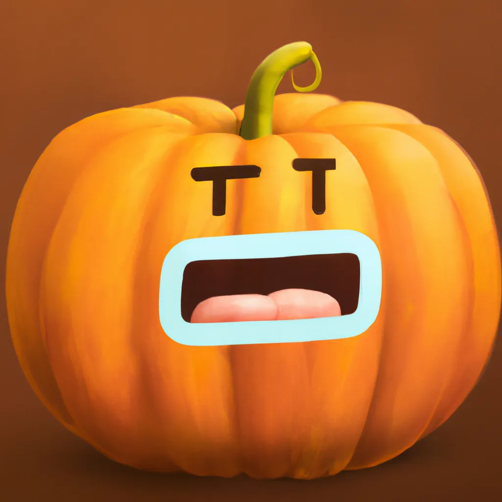 Prompt: A pumpkin character with a laughing emoji carved into it, digital art