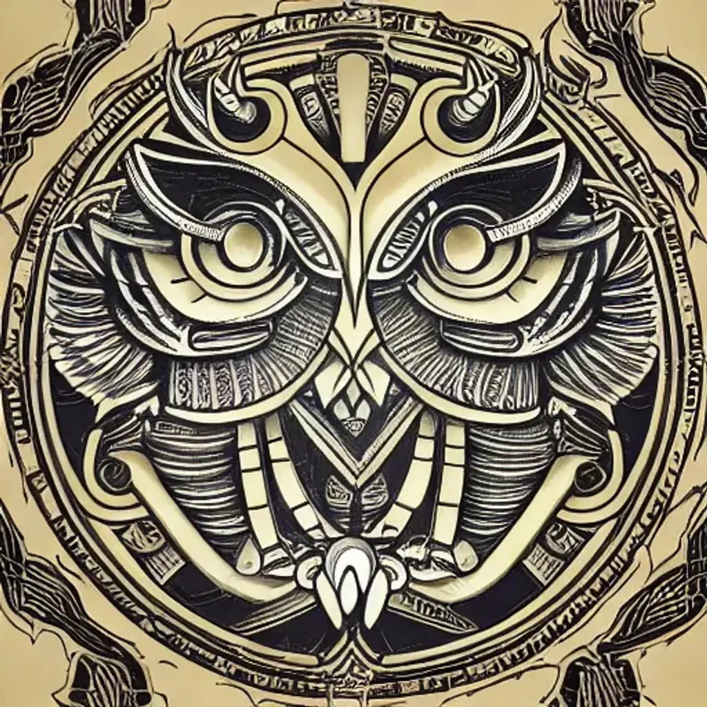 Prompt: symbol for the god of knowledge, logo, detailed, religious iconography, greek, Japanese, owl, ultradetailed, simple