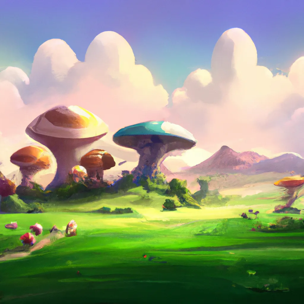 Prompt: Mushroom fields, illustration trending on ArtStation