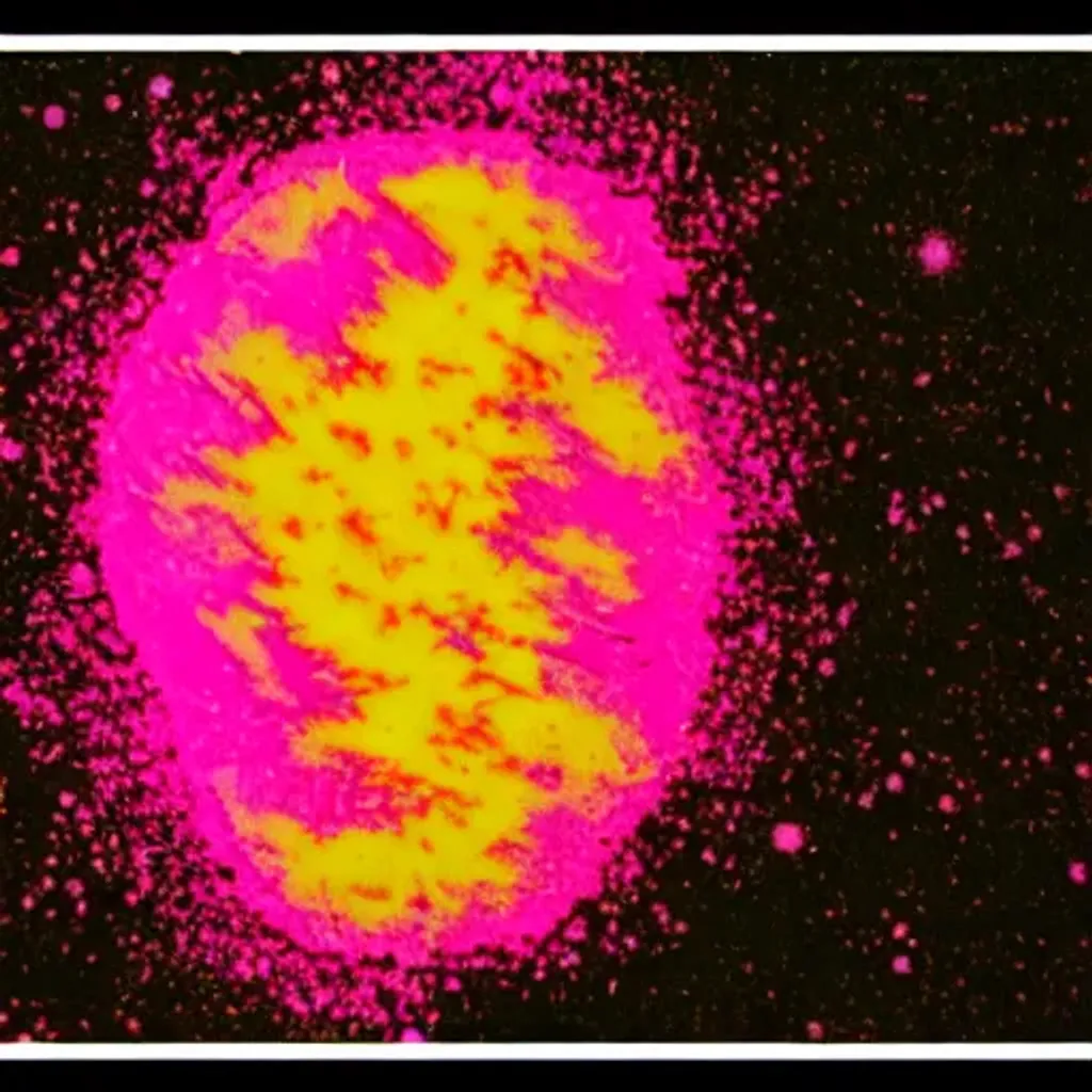 Prompt: bright neon yellow, ambiguous splashed on pink Dark Matter.
