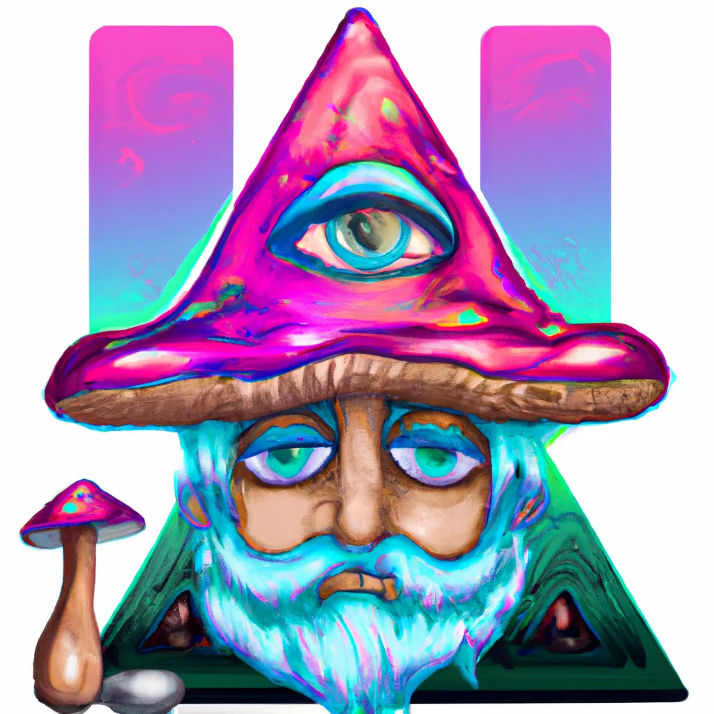 Prompt: third eye mushroom character knome alchemy occult illustration acid trip realistic