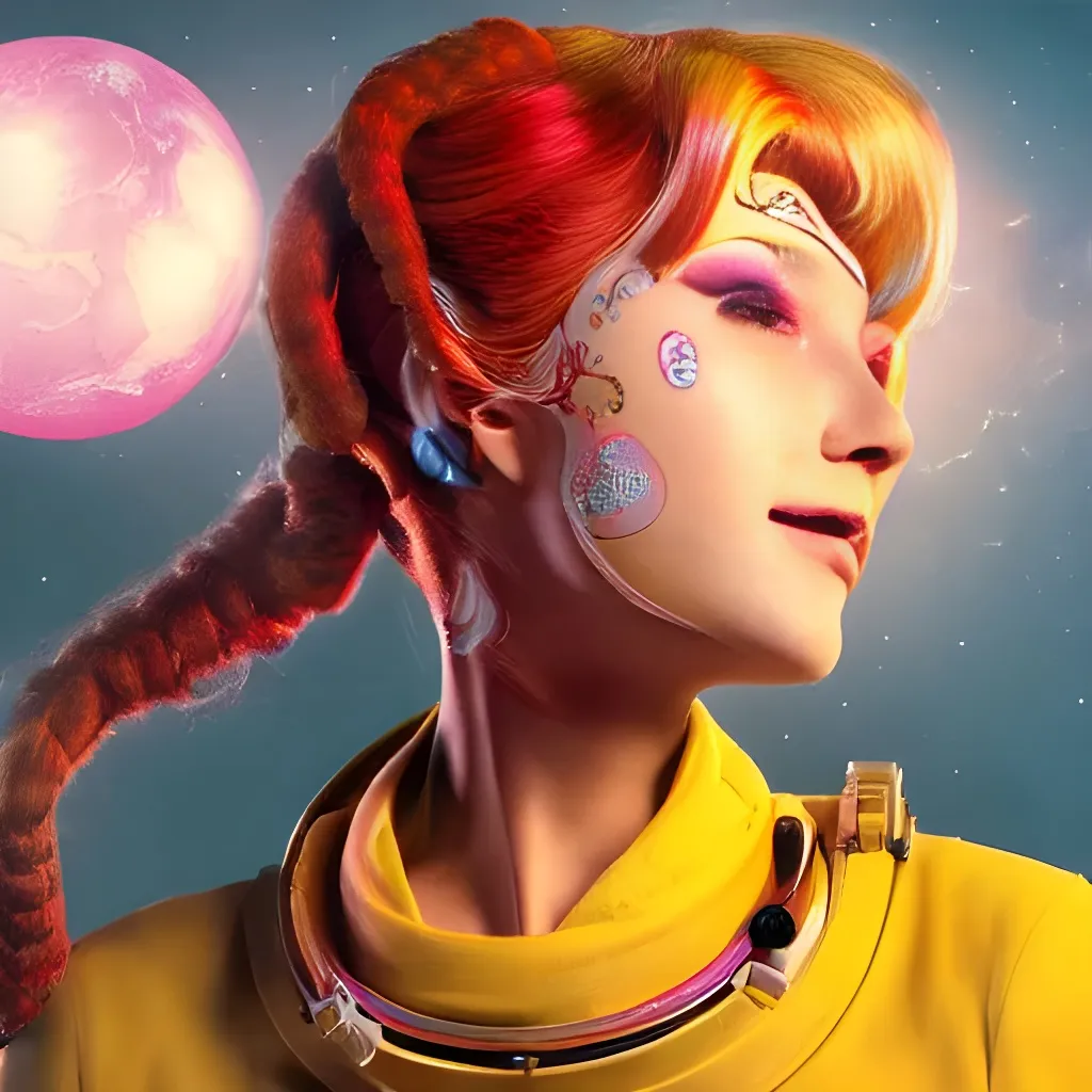 Prompt: studio portrait of colorful female spacewoman as absurdly beautiful, elegant, young smiling gravure idol, ultrafine photorealistic face illustration by kim jung gi, irakli nadar, intricate linework, sharp focus, bright colors, matte, octopath traveler, final fantasy, unreal engine highly rendered, global illumination, radiant light, intricate environment